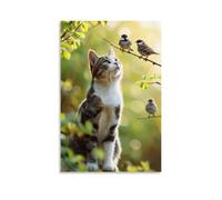 LJIGQYUI Spring Garden Cat 01 Poster mural sur toile vintage esthétique pour chambres 50,8 x 76,2 cm sans cadre