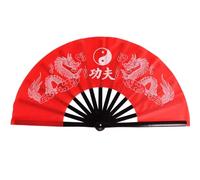 LJISEHG Amboo Bone Tai Chi Éventail Double Dragon Kung Fu Éventail Sonore De Danse Rouge