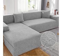 LJQAIZYL Housse de Canapé d'angle Imperméable,2 Pieces Housse Canape Dangle de L Forme Extensible avec Accoudoirs,Revêtement de Canapé 1 2 3 4 Places Jacquard Couverture de Canape,GreyA-4seats+4seats
