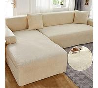 LJQAIZYL Housse de Canapé d'angle Imperméable,2 Pieces Housse Canape Dangle de L Forme Extensible avec Accoudoirs,Revêtement de Canapé 1 2 3 4 Places Jacquard Couverture de Canape,Beige-2seats+4seats