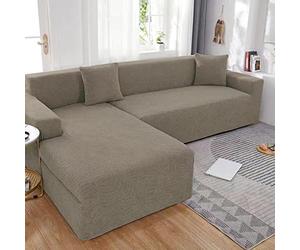 LJQAIZYL Housse de Canapé d'angle Imperméable,2 Pieces Housse Canape Dangle de L Forme Extensible avec Accoudoirs,Revêtement de Canapé 1 2 3 4 Places Jacquard Couverture de Canape,Taupe-2seats+3seats