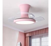 LJX 60cm Lustre Ventilateur de Plafond Enfants Silencieux 6 Vitesses Moteur Dc Minuterie Petit Ventilateur de Plafond Rétractable Invisible pour Chambre D'enfant Cuisine, Rose