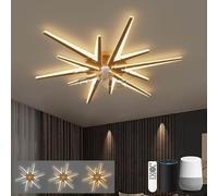 LJX 92cm Plafonnier Ventilateur Moderne Compatible avec Alexa DC Ventilateur de Plafond avec Lumière 2.4G HZ Wifi Dimmable Silencieux Réversible pour Chambre，Or