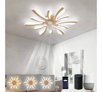 LJX Lustre Ventilateur de Plafond 78cm Luminaire Ventilateur Plafonnier Compatible avec Alexa Minuterie Silencieux 6 Vitesses Réversible pour Chambre Salon, Or