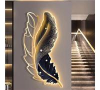 LJYKBFL Décoration Murale Moderne Lumineuse 3D, Grand Format, Motif Plumes LED, esthétique, à Suspendre, en métal, pour Salon, Chambre, Bureau (Noir, 50 x 100 cm)