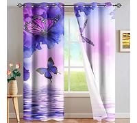 LKCD Lot De 2 Rideau Occultant Papillon Violet 234X230Cm Isolant Thermique 3D Impression Décoration Salon Rideau Isolant Phonique pour Chambre Enfant