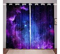 LKCD Lot De 2 Rideaux Occultants Galaxy Adolescents Bleu Ciel Étoilé Violet 264X240Cm - Rideau Occultant - Rideau Opaque avec Œillets - Double Rideaux Occultant - Rideau Fenetre