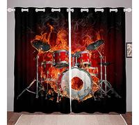 LKCD Rideau Occultant Décoration De Musique Rock Set De Batterie 150X166Cm 3D Impression Rideaux Salon Moderne Thermique Isolant Polyester Rideaux Chambre Cuisine Décoration