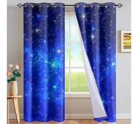 LKCD Rideau Occultant Enfant - Bleu Marine Romantique Univers Galaxie Espace 140X160Cm 3D Thermique Isolant Occultants A Oeillets Rideaux - Voilages Intérieurs De Salon Moderne Chambre Fille Décoratio