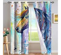 LKCD Rideau Occultant Enfant - Style De Peinture À l'huile De Cheval D'Aquarelle De Couleur 200X214Cm 3D Thermique Isolant Occultants A Oeillets Rideaux - Voilages Intérieurs De Salon Moderne Chambre