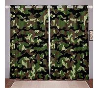 LKCD Rideaux Salon Occultants - Camouflage Vert Armée Vert Armée 150X166Cm Paire De Rideaux À Oeillets Isolation Thermique / Draperies Tombé Lourd pour Chambre À Coucher, 2 Pièces