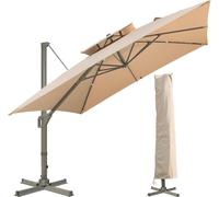 LKINBO Parasol 300x300cm avec support et manivelle, inclinable 360°rotatif, résistant au vent, étanche, kaki