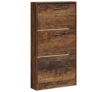 LKJephalotrop Armoire à chaussures en bois de chêne fumé - 59 x 17 x 108 cm | Meuble à chaussures peu encombrant avec 3 rabats en bois, design fin de 17 cm de profondeur, idéal pour le couloir et