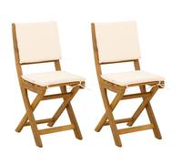 LKJephalotrop Lot de 2 chaises de bistro pliantes en bois d'acacia blanc | Chaises en bois confortables pour balcon, terrasse et jardin avec fonction pliante peu encombrante et coussins de siège