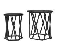 LKJephalotrop Lot de 2 tables basses rondes aspect chêne noir 50 x 50 cm | Table d'appoint élégante duo avec structure en acier solide pour le salon et la chambre à coucher. Charge maximale : 75 kg.