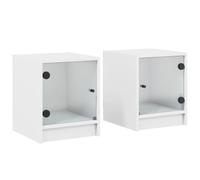 LKJephalotrop Lot de 2 tables de chevet avec porte en verre Blanc 35 x 37 x | Armoire d'appoint élégante Duo pour chambre à coucher et salon. Avec portes en verre et étagère compacte pour un maximum