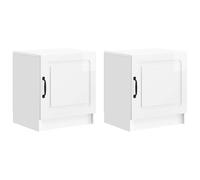 LKJephalotrop Lot de 2 tables de chevet Blanc brillant 43 x 34,5 x 47 cm | Table d'appoint compacte avec porte et poignée noire pour chambre à coucher. Structure solide en bois avec espace de