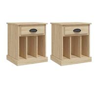 LKJephalotrop Lot de 2 tables de chevet en chêne Sonoma - 43 x 36 x 50 cm | Table de chevet compacte Duo pour chambre à coucher avec tiroir et 3 compartiments pour l'ordre. Support mural inclus.