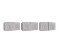 LKJephalotrop Lot de 3 meubles TV bas suspendus Gris béton 60 x 30 x 30 cm | Étagère murale flexible en trois parties aspect béton pour téléviseur et décoration dans le salon ou la chambre à coucher.