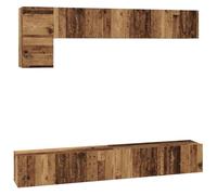 LKJephalotrop Meuble TV mural 5 pièces en bois vieilli | Armoire suspendue modulaire pour salon et chambre à coucher avec beaucoup d'espace de rangement pour les câbles du récepteur