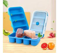 LKJYBG Bac à congélation en silicone à 4 cellules avec couvercle - 4 cubes - Congélateur avec couvercle - Boîte d'emballage congelée pour soupe, café, sauce ou bu, bleu
