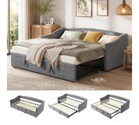 LKPOMI Canapé Lit 2 Places Convertible 90/180x200 cm, Canape Lit Rembourré avec sommier à Lattes, Canapé-lit gigogne, Extensible, Tissu Velours (sans Matelas) (Gris 2)