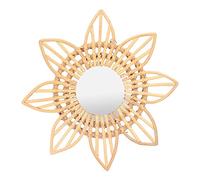 LKPOMI Rotin Boho Art Innovant Décoration Rotin Fleur Circulaire Tenture Murale Miroir Rétro Dressing Maquillage Miroir pour Ferme, Salon, Chambre, Salle de Bain(L)