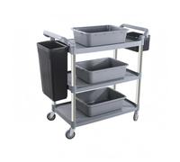 Llazsybz Chariot de Service Commercial Chariot Cuisine Trolley Restaurant Chariot Utilitaire Chariot de Transport Chariot à, Gris, Grand, Trois Bacs, Deux Seaux, Roues Silencieuses