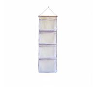 Llazsybz Organiseur Mural Suspendu Quatre Niveaux Rangement Placard Sac Suspendu Poche Maille Porte-objet en Coton et Maille avec Tige en Bois Usage Quotidien, Purple