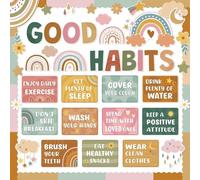 LLBOGRGGN Classroom Boho Decor Healthy Habits Educational Poster Rainbow Flowers for Teachers School Office Wall-Art Motivational Print(Framed,12x18inch(30x45cm))