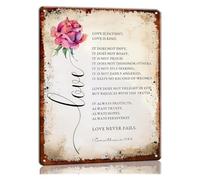 LLBOGRGGN Faith Based Metal Sign 1 Corinthians 13 4-8 Love Bears All Things Hope Belief Charity Retro Tin Plaque for Laundry Room Office Den 8 X 12 inch