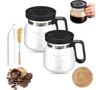 LLELEMAMO Mug en Verre 16 Oz - Style Cafetière avec Poignée & Couvercle Anti-Débordement, Mug Résistant à la Chaleur Grande Capacité, Idéal Cadeau pour Amateurs de Café, Bureau, Voyage (2 pcs)