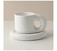 Lllunimon Tasse en Céramique Nordique Poignée De Graisse Tasse À Café Et Jeu De Soucoupe, Belle Tasse De Thé De Thé De La Tasse De Thé 300 ML,Pearl White