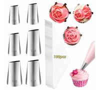 LLMSIX Lot de 6 douilles en forme de rose avec 100 poches à douille pour décoration de gâteaux