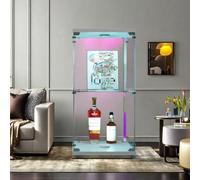 LLODERY Vitrine Verticale en Verre, 86 x 43 x 37 cm, Double Niveau, Meuble d'angle avec éclairage LED et Serrure, pour Collections, vin, Salon, Bureau (Blanc)