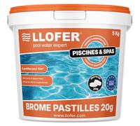 Llofer - 5kg Pastilles de Brome 20g - Dissolution Lente & Traitement Longue durée - Désinfection sans Odeur de Chlore - Aussi Efficace Que Le Chlore - Haute tolérance au pH - Brome Piscine