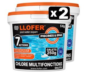 Llofer -Chlore Multifonction en Galet de 250g -10kg- Désinfection Longue Durée 7 Actions,Haute Teneur en Chlore (92%), Fabriqué en Europe