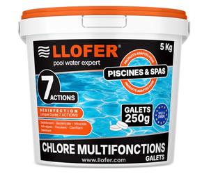 LLOFER - Chlore Multifonction en Galet de 250g - 5kg - Désinfection Longue Durée 7 en 1, Haute Teneur en Chlore (92%), Fabriqué en Europe