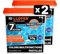 Llofer - Chlore Multifonction en Pastilles de 20g - Lot de 2 Seaux de 5kg (10kg) - Désinfection Longue Durée 7 Actions - Chlore 92% - Fabriqué en Europe