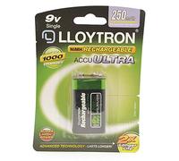 LLOYTRON NiMH B018 Batterie Rechargeable AccuUltra 9 V (PP3) 250 mAh