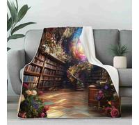 LLponhg Couverture de Lit Fantaisie Bibliothèque 1 Personne en Flanelle, Plaid Polaire Floral Rose Chaud pour l'hiver, Couvre-lit Magique Galaxie Doux Chambre Enfant et Adulte 100x130 cm