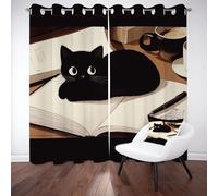 LLponhg Rideaux de Salon 3D Motif Chat Mignon Dessin animé Livres Rideau Occultant Thermique et Opaque Réduction du Bruit Lot de 2 Panneaux à Oeillets pour Fenêtre Maison, 140 x 245cm