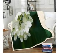 LLSZAHD Couverture Sherpa Double Face Fleurs Blanches - Hortensias - Plaid Chaud pour Lit Simple ou Lit Double ou Canapé - Plaid Doux et Douillet 140 x 200 cm