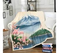 LLSZAHD Couverture Sherpa Double Face Mont Fuji - Fleurs de Cerisier - Plaid Chaud pour Lit Simple ou Lit Double ou Canapé - Plaid Doux et Douillet 140 x 200 cm