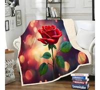 LLSZAHD Couverture Sherpa Double Face Rose Rouge - Fleurs - Plaid Chaud pour Lit Simple ou Lit Double ou Canapé - Plaid Doux et Douillet 140 x 200 cm