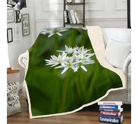 LLSZAHD Plaid Sherpa Double Face Fleur Blanche - Plantes - Couverture Chaude Hiver pour Petit Lit Double ou Canapé - Plaid Epais et Douillet 130x150 cm