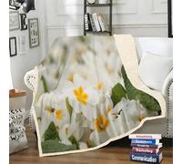 LLSZAHD Plaid Sherpa Double Face Fleurs Blanches - Plantes - Couverture Chaude Hiver pour Petit Lit Double ou Canapé - Plaid Epais et Douillet 130x150 cm