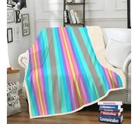 LLSZAHD Plaid Sherpa Double Face Lignes Colorées - Motifs Abstraits - Couverture Chaude Hiver pour Petit Lit Double ou Canapé - Plaid Epais et Douillet 130x150 cm