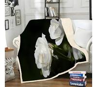 LLSZAHD Plaid Sherpa Double Face Rose Blanche - Fleurs - Couverture Chaude Hiver pour Petit Lit Double ou Canapé - Plaid Epais et Douillet 130x150 cm