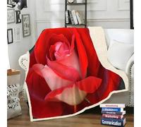 LLSZAHD Plaid Sherpa Double Face Rose Rouge - Fleurs - Couverture Chaude Hiver pour Petit Lit Double ou Canapé - Plaid Epais et Douillet 130x150 cm